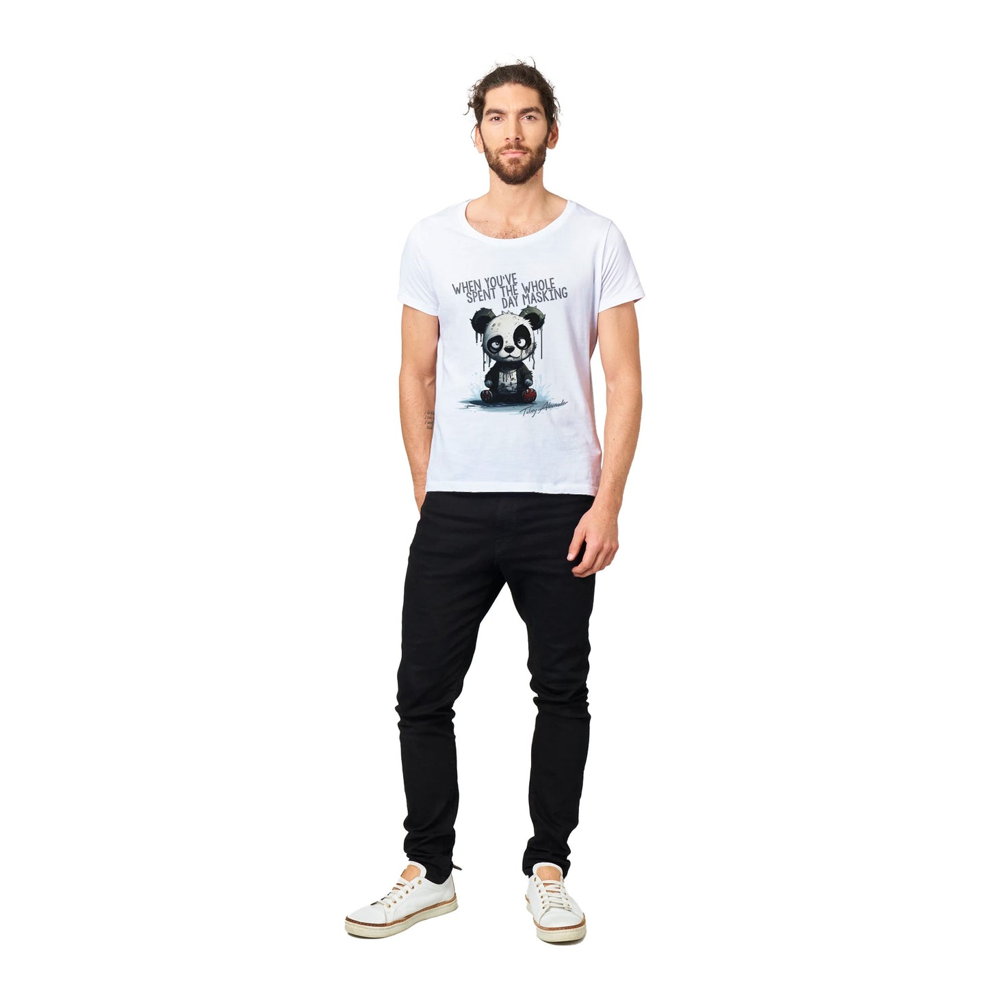 Reveal Your Expression: 'Masking Panda' Organic Unisex Crewneck Tee Clothes By Tobey Alexander