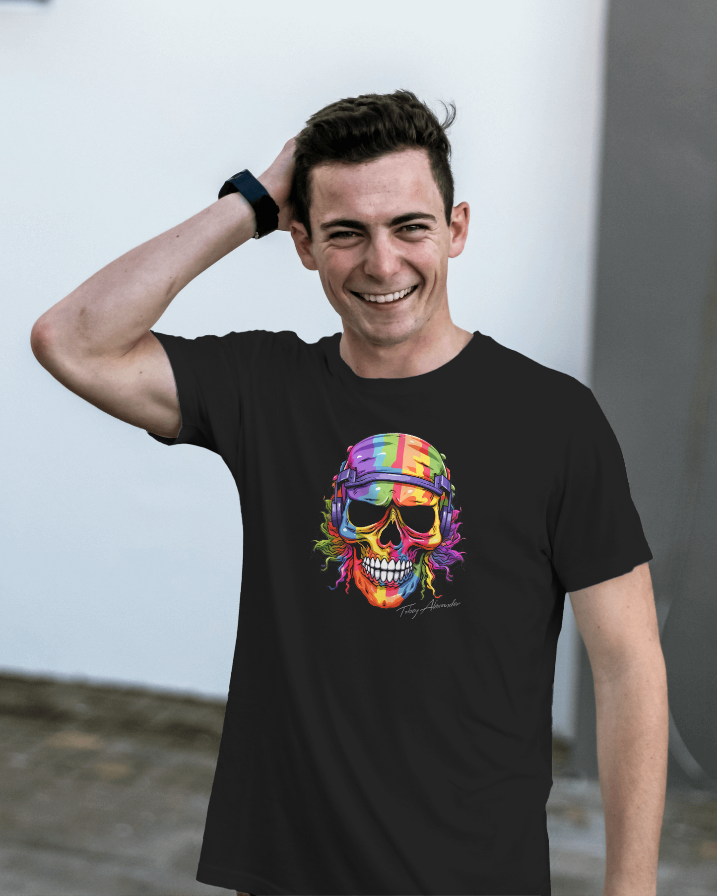 Duty Calls Rainbow Skull: Organic Unisex Crewneck T-shirt 🌈💀 Clothes By Tobey Alexander