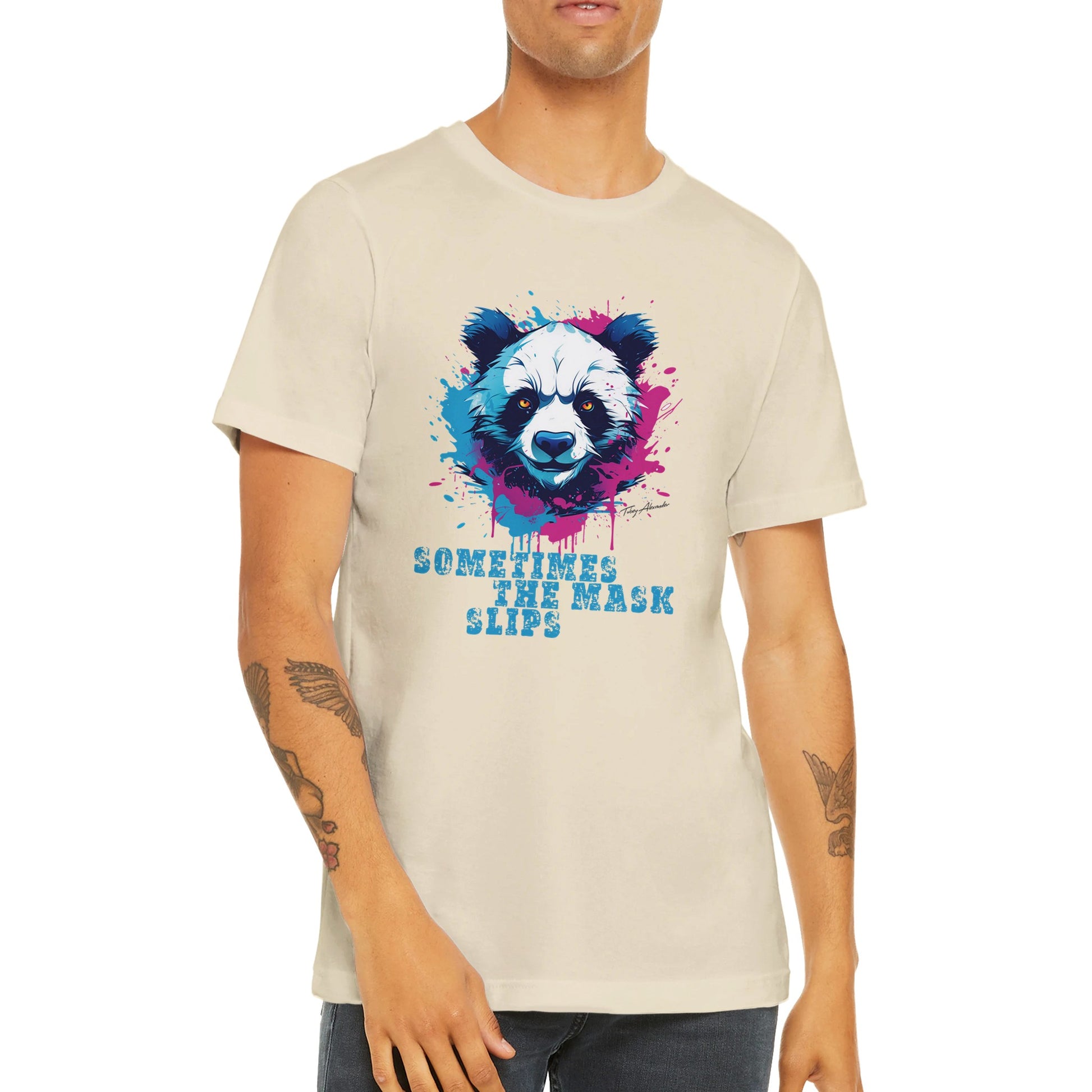 "Sometimes The Mask Slips" Panda-monium Premium Unisex Crewneck T-shirt Clothes by Tobey Alexander