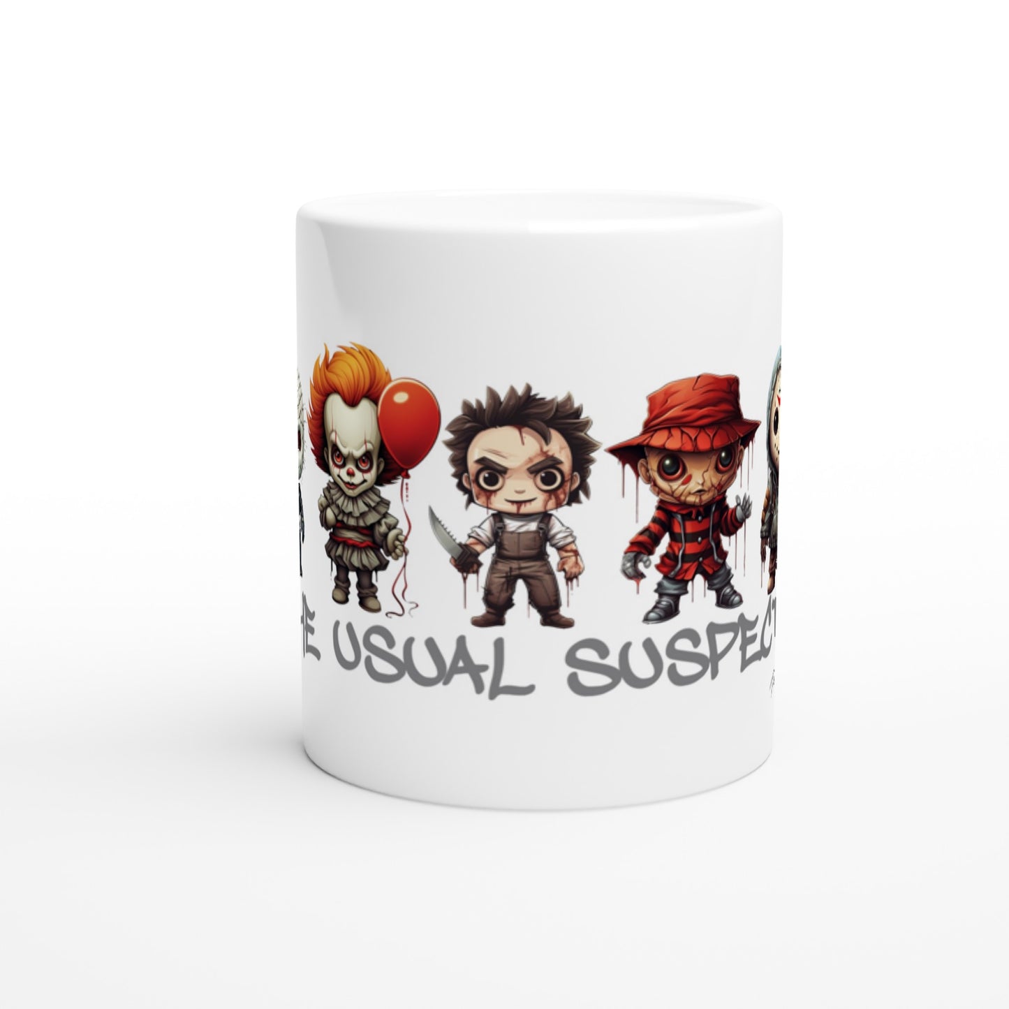 Spook Up Your Mornings with our Horror's Usual Suspects 11oz Ceramic Mug!