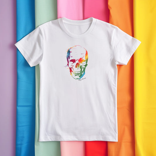 Rainbow Skull Outline Tee - Vibrant to the Core! Clothes By Tobey Alexander