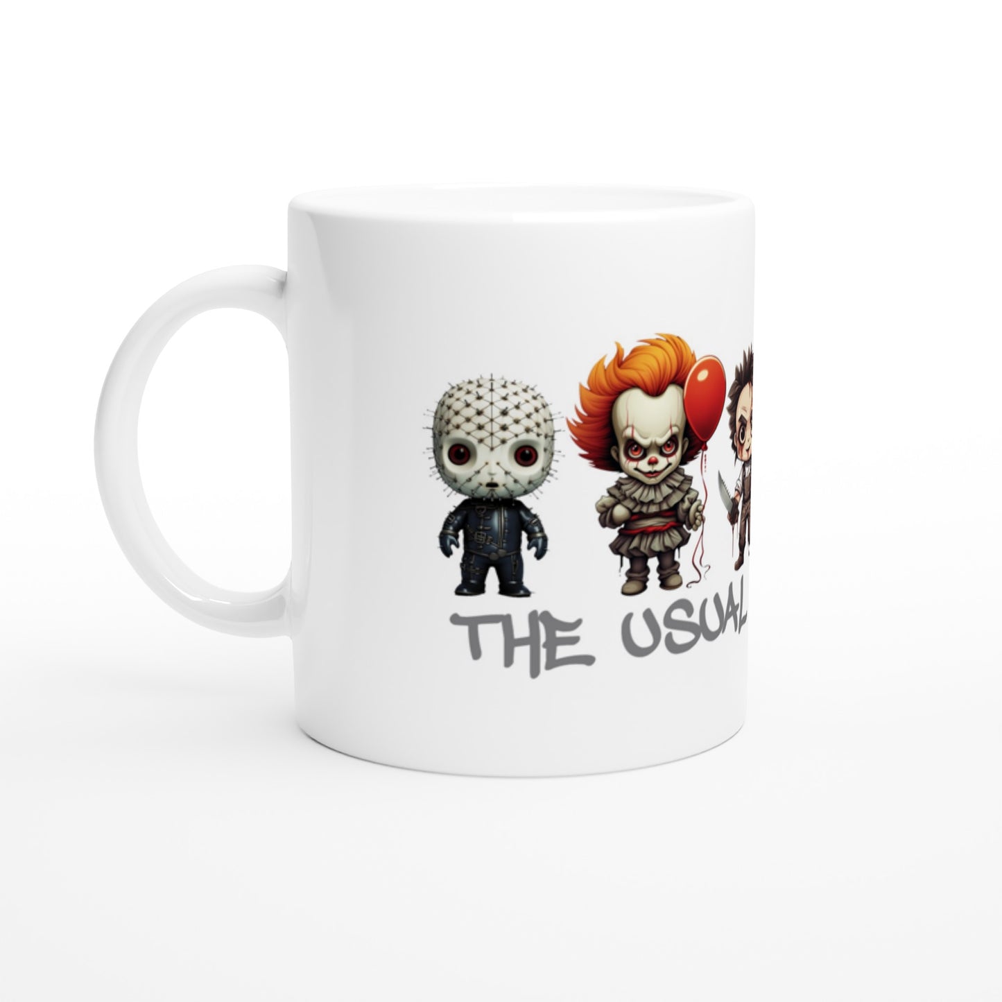 Spook Up Your Mornings with our Horror's Usual Suspects 11oz Ceramic Mug! Clothes by Tobey Alexander